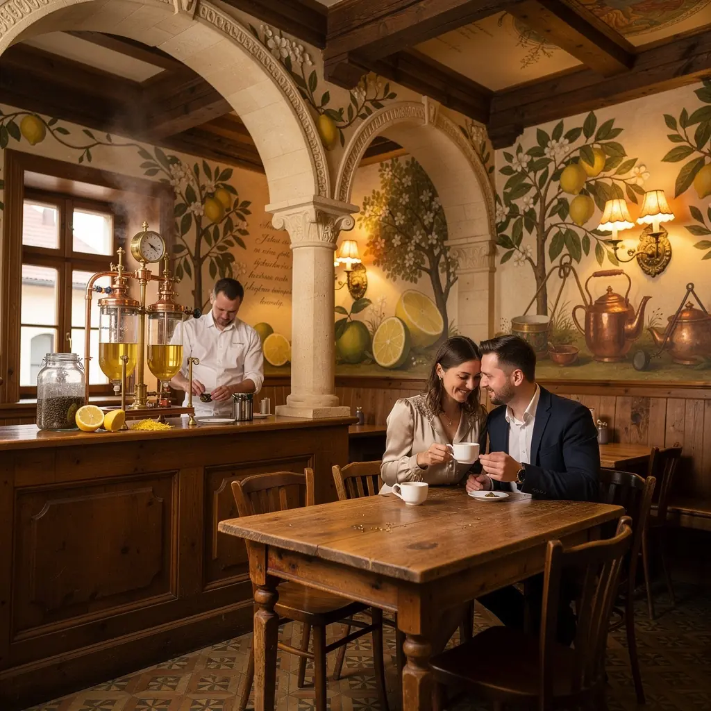 Renesanso stiliaus arbatos rinkinys su puošniais indais.