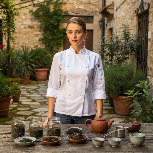 Citrinų arbatos ceremonija, vykstanti saulėtame itališkame sode